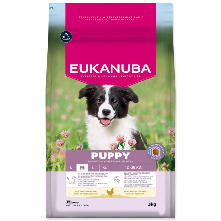 Hrana EUKANUBA Puppy Medium, bogata s svežim piščancem, 3 kg