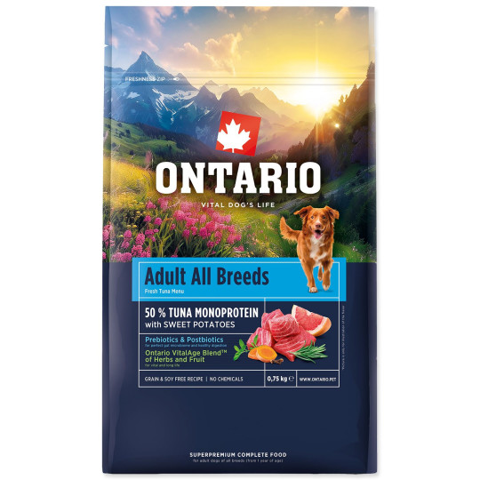Hrana Ontario Adult za vse pasme, monoproteinska (tunina in sladki krompir) 0,75kg