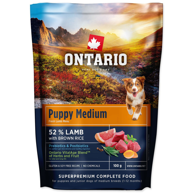 Ontario Puppy Medium Jagnjetina in rjavi riž 0,1 kg
