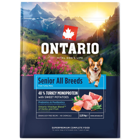 Hrana Ontario Senior za vse pasme, monoproteinska (puran in sladki krompir) 2,25 kg