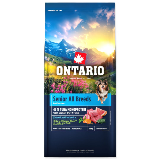 Hrana Ontario Senior za vse pasme, monoprotein - tuna in sladki krompir 12 kg