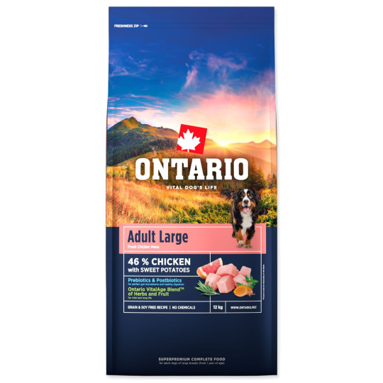 Hrana Ontario Adult Large — piščanec in sladki krompir, 12 kg
