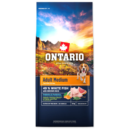 Ontario Adult Medium Ribe in rjavi riž 12 kg