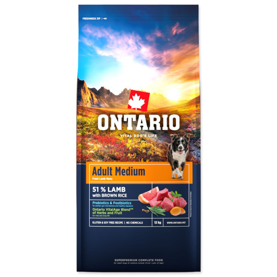 Ontario Adult Medium Jagnjetina in rjavi riž 12 kg