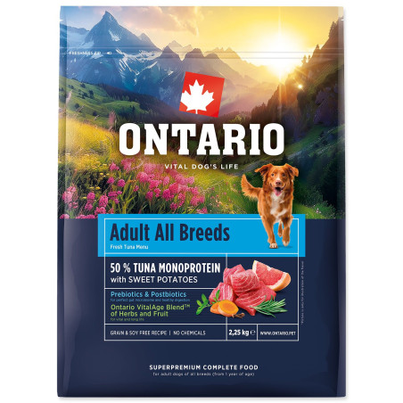 Hrana Ontario Adult za vse pasme, monoprotein — tunina in sladki krompir 2,25kg
