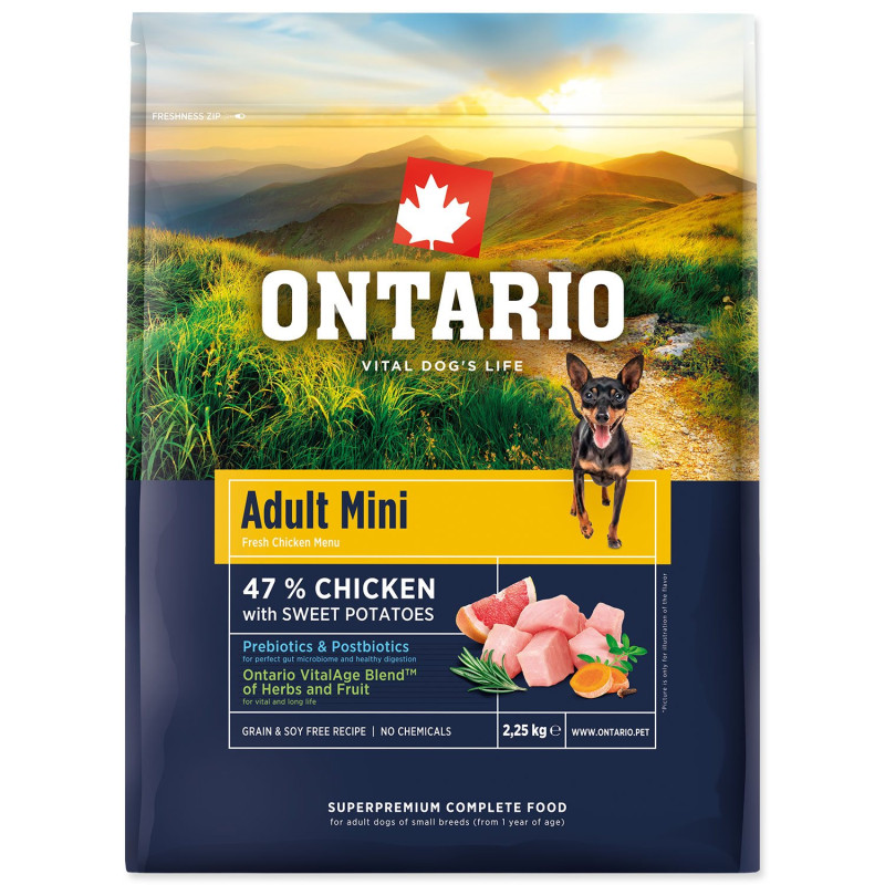 Hrana Ontario Adult Mini piščanec in sladki krompir 2,25 kg