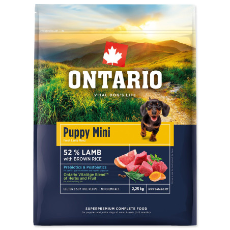 Hrana Ontario Puppy Mini Jagnjetina in rjavi riž 2,25 kg
