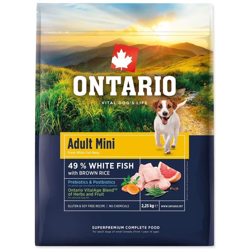 Hrana Ontario Adult Mini Ribe & rjavi riž 2,25kg