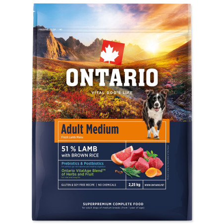 Hrana Ontario Adult Medium Jagnjetina & rjavi riž 2,25 kg