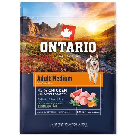 Hrana Ontario Adult Medium Chicken & Sweet Potatoes 2,25 kg