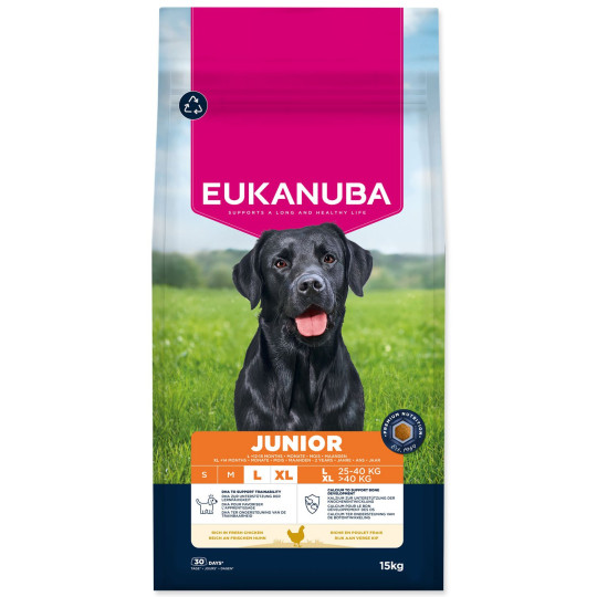 Hrana EUKANUBA Junior Large, bogata s svežim piščancem 15 kg