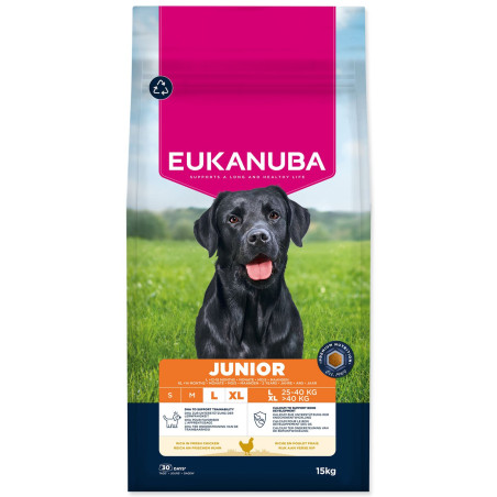 Hrana EUKANUBA Junior Large, bogata s svežim piščancem 15 kg