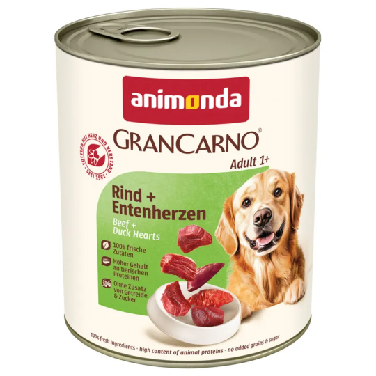 Konserva Animonda Gran Carno za odrasle goveje in račje srce 800 g