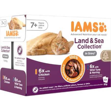 Vrečka IAMS Delights Senior ribje in piščančje meso v omaki 1020 g (12x85g)