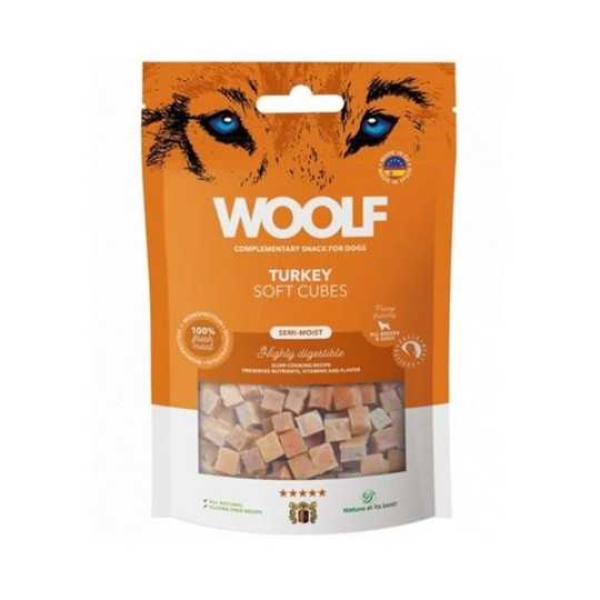Mehki priboljški za pse Woolf (kockice s puranom), 100 g