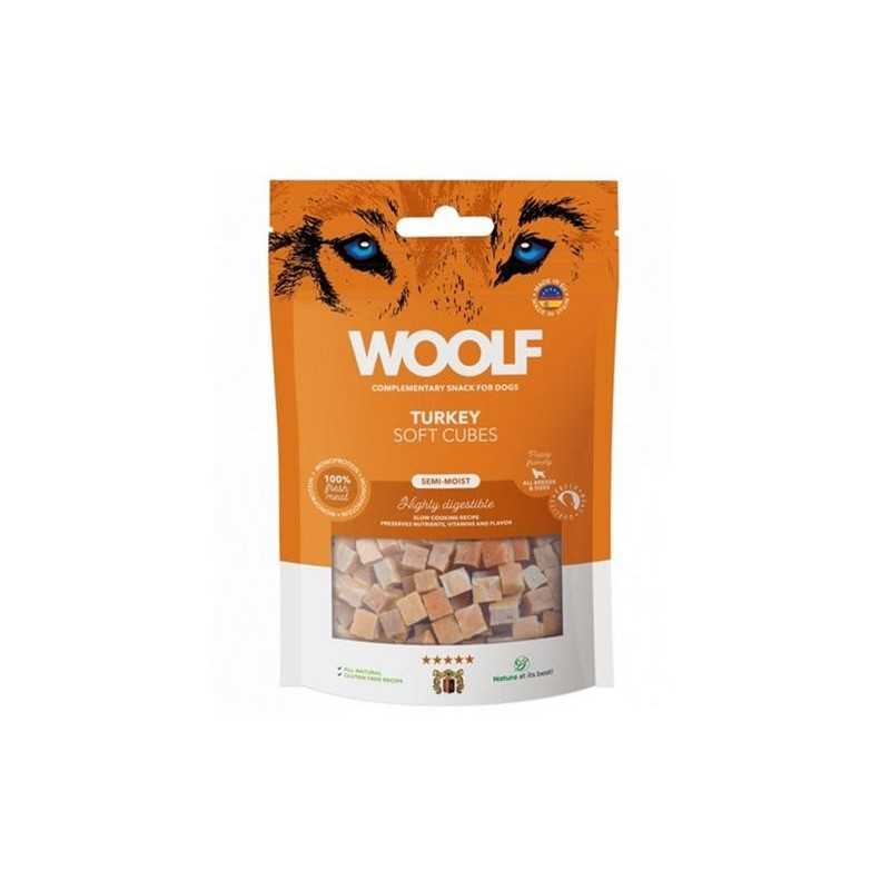 Mehki priboljški za pse Woolf (kockice s puranom), 100 g