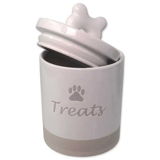 Posoda Dog Fantasy keramična za priboljške, bela z ročajem 13,5×21,5 cm, 1500 ml.