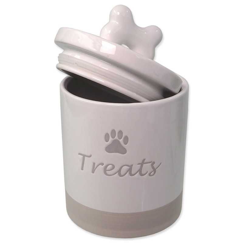 Posoda Dog Fantasy keramična za priboljške, bela z ročajem 13,5×21,5 cm, 1500 ml.