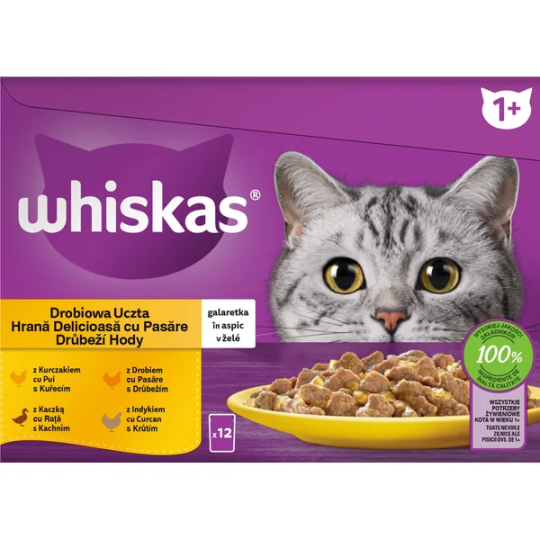 Mars WHISKAS Multipak vrečk za mačke – izbor perutnine v želeju (piščanec, raca, perutnina, puran) 12 x 85 g