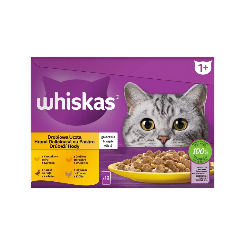 Mars WHISKAS Multipak vrečk za mačke – izbor perutnine v želeju (piščanec, raca, perutnina, puran) 12 x 85 g