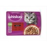 Mars WHISKAS vrečke za mačke – izbor mesnih jedi: piščanec in grah, govedina, puran ter jagnjetina in korenje v omaki (4 x 85 g)