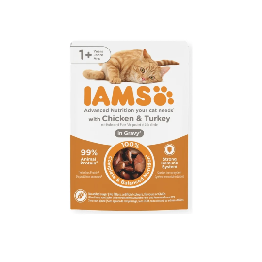 Vrečka IAMS Delights Adult piščanec in puran v omaki 85 g