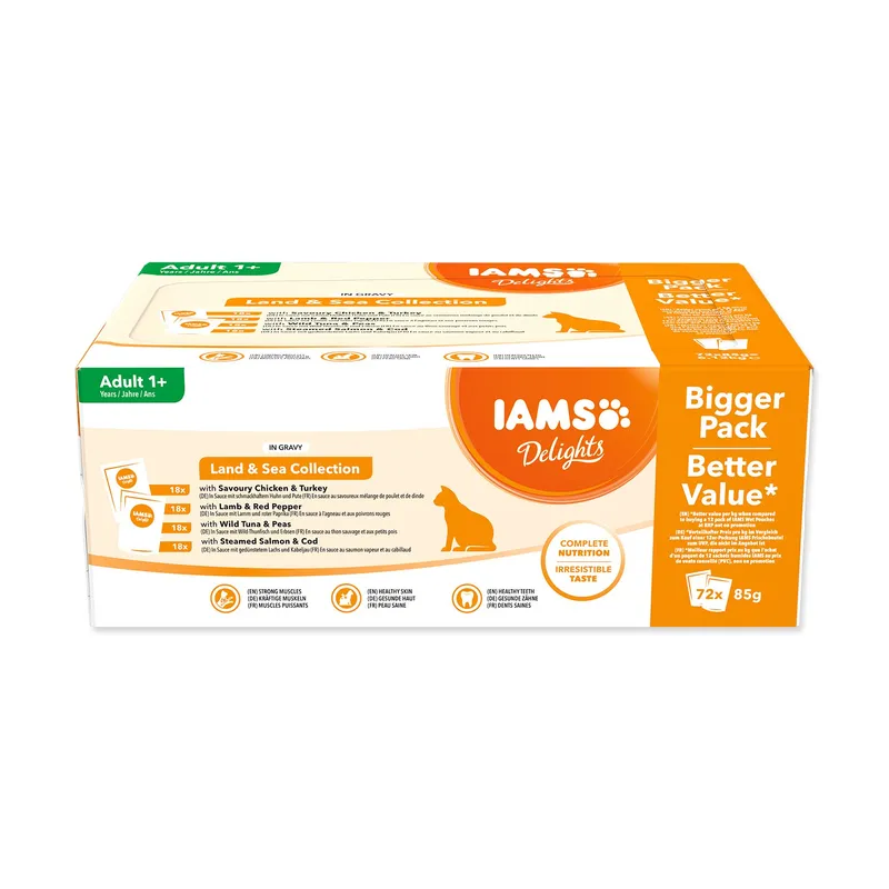 IAMS Delights vrečka morsko in kopensko meso v omaki multipack 72x85g