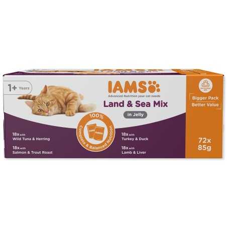 Vrečke IAMS Delights morsko in kopensko meso v želeju večpak (72x85g)